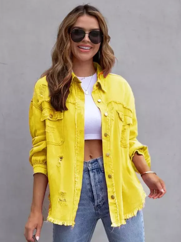 Veste femme à col rabattu en coton manches longues coupe oversize
