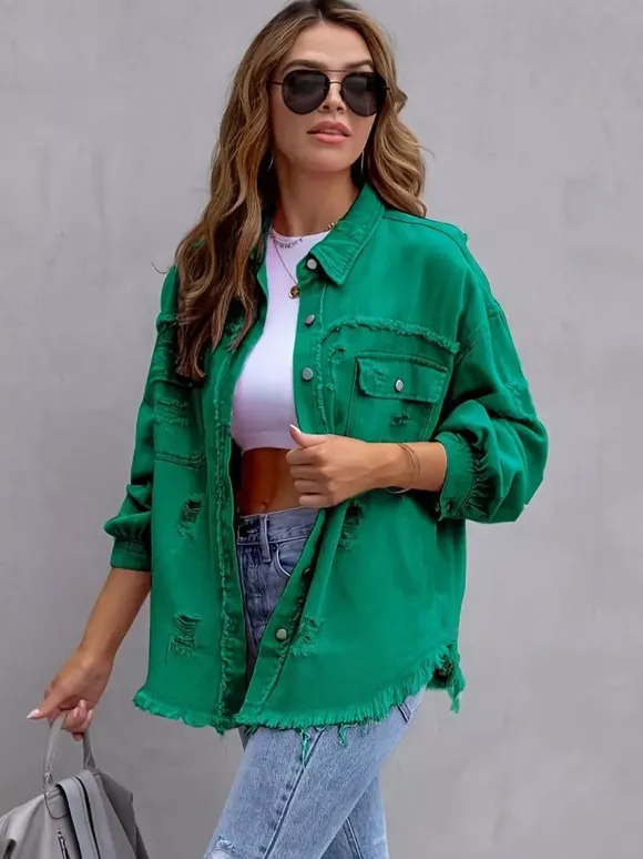 Veste femme à col rabattu en coton manches longues coupe oversize