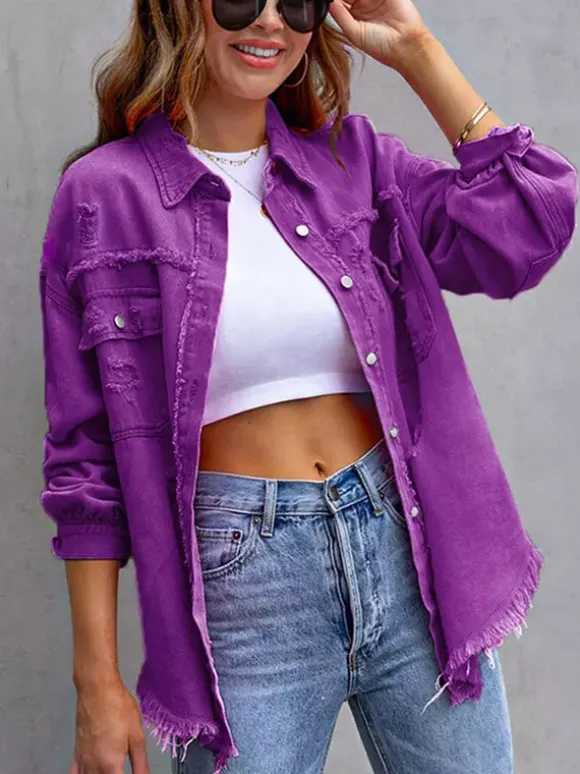 Veste femme à col rabattu en coton manches longues coupe oversize
