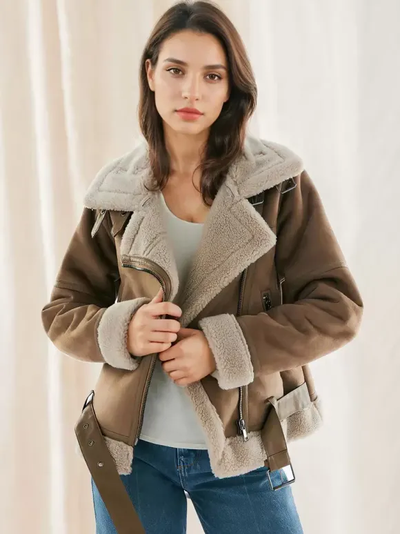 Veste Femme à Col Revers avec Manches Longues à Zip Bicolores