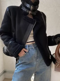 Veste Femme à Col Revers avec Manches Longues à Zip Bicolores