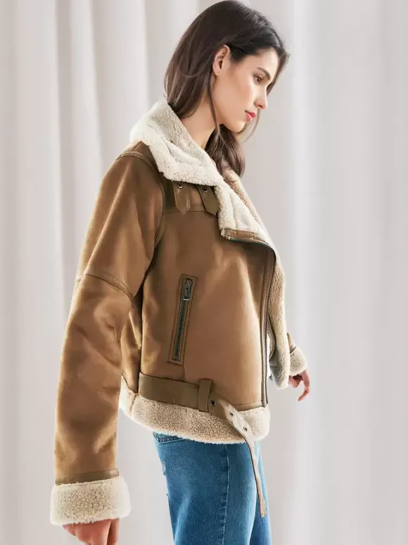 Veste Femme à Col Revers avec Manches Longues à Zip Bicolores