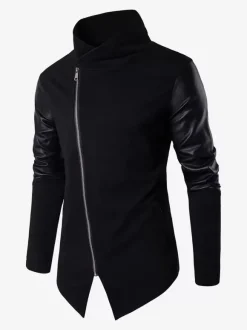Veste Homme Avec Fermeture Éclair Vintage Chic Col Montant En Polyester Coton