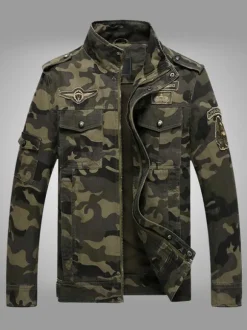 Veste Homme Camouflage Boutons Polyester Élégant