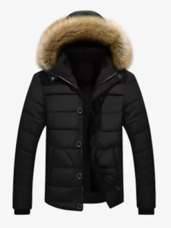 Veste Matelassé Homme À Capuche En Fausse Fourrure Polyester Coupe Cintré