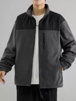 Veste Polaire Homme Manteau À Manches Longues Bicolore Poche Chaud Hiver