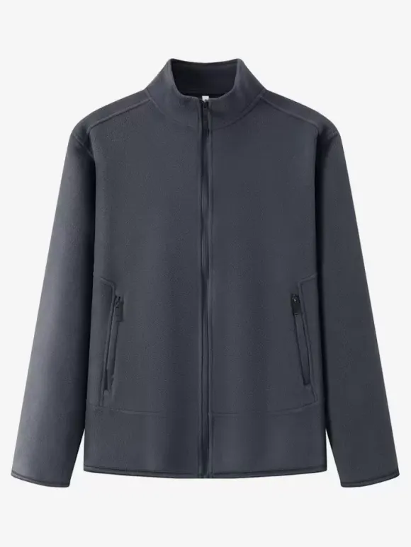 Veste Polaire Homme Unicolore Manteau Chaud Hiver Poche À Glissière Éclaire