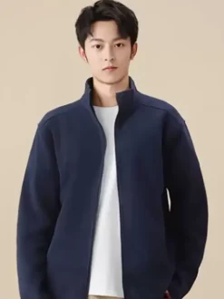 Veste Polaire Homme Unicolore Manteau Chaud Hiver Poche À Glissière Éclaire