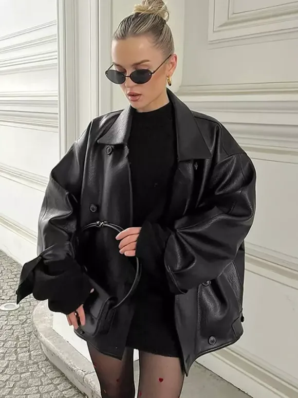 Veste rétro coupe décontractée en similicuir pour femme 2026
