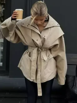 Veste safari ceinturée manteau kaki pour femme 2026