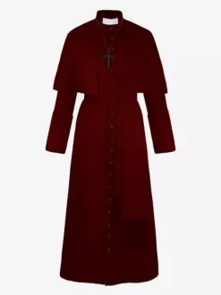 Veste Vintage Rétro Manches Longues Médiéval Soirée Bouton Manteau Gothique Bourgogne