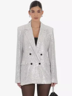 Veste blazer oversize à sequins double boutonnage et revers cranté pour femme