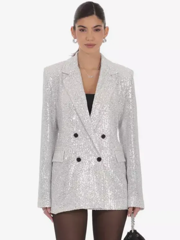 Veste blazer oversize à sequins double boutonnage et revers cranté pour femme