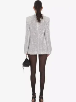 Veste blazer oversize à sequins double boutonnage et revers cranté pour femme