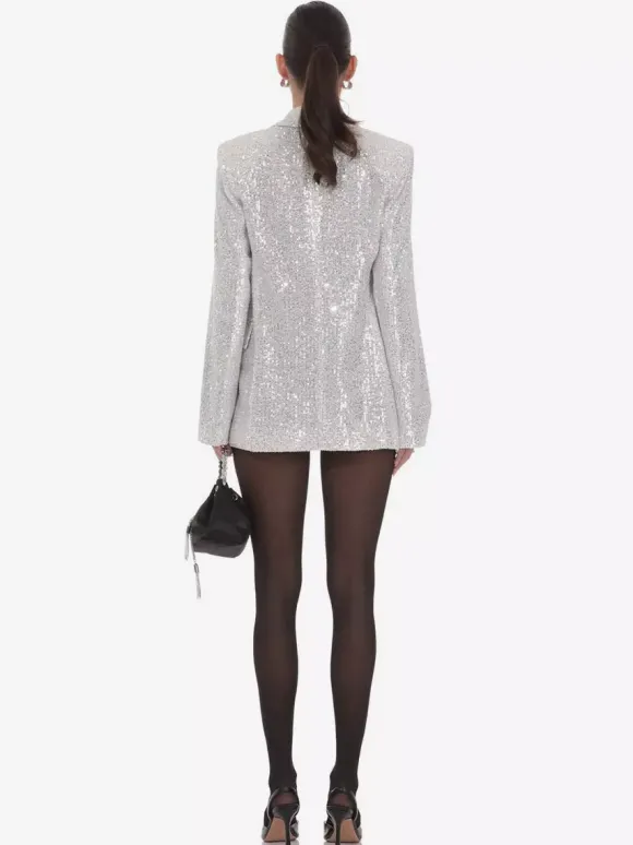 Veste blazer oversize à sequins double boutonnage et revers cranté pour femme