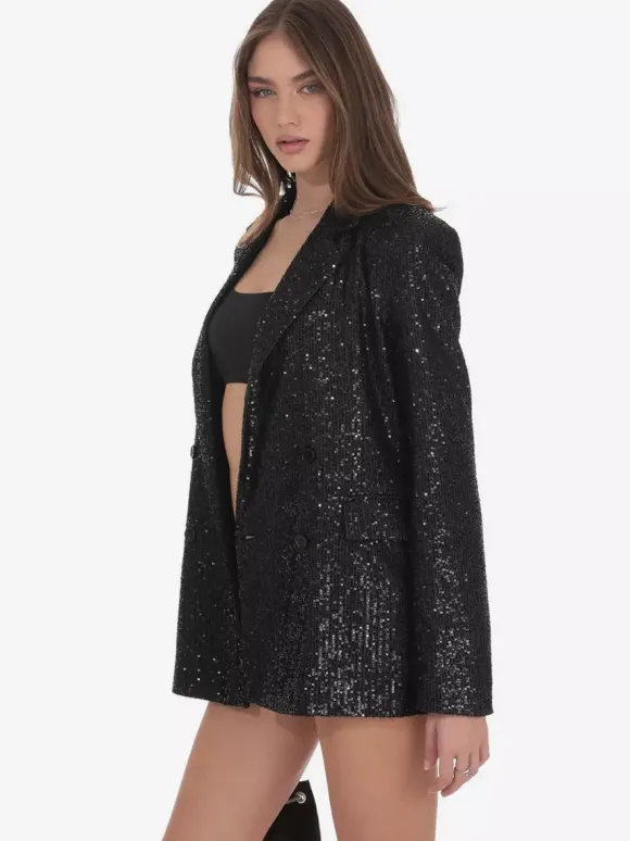 Veste blazer oversize à sequins double boutonnage et revers cranté pour femme