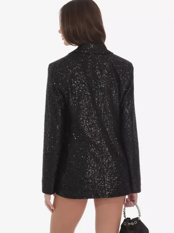 Veste blazer oversize à sequins double boutonnage et revers cranté pour femme