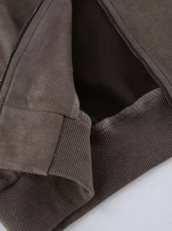 Veste bomber courte oversize à col montant et fermeture éclair en faux daim pour femme