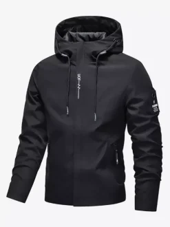 Veste à capuche pour homme manches longues fermeture éclair poches latérales manteau décontracté