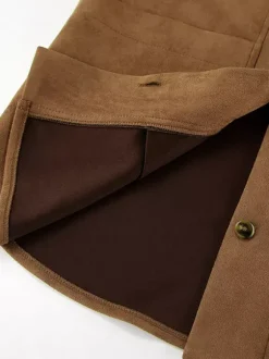 Veste-chemise femme en faux daim beige - Haut oversize rétro à poches cargo - Style streetwear décontracté printemps 2026