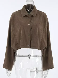 Veste courte en velours côtelé marron pour femme - Haut utilitaire oversize - Style streetwear Maillard tenues décontractées du quotidien 2026