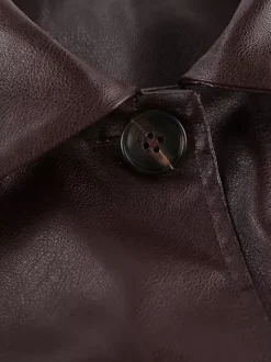 Veste courte femme en similicuir marron - Haut rétro à revers et boutons coupe carrée - Tenues décontractées printemps 2026
