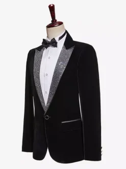 Veste de costume de scène en velours noir brillant pour homme