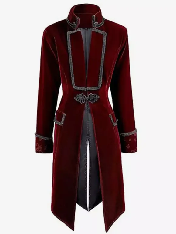Veste de costume gothique victorienne pour homme redingote avec smoking pour cosplay steampunk Bourgogne