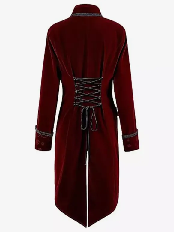 Veste de costume gothique victorienne pour homme redingote avec smoking pour cosplay steampunk Bourgogne