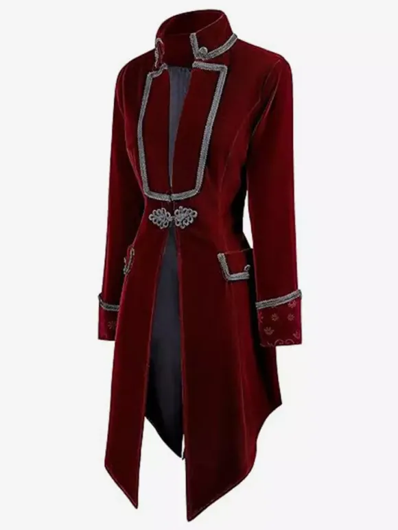 Veste de costume gothique victorienne pour homme redingote avec smoking pour cosplay steampunk Bourgogne