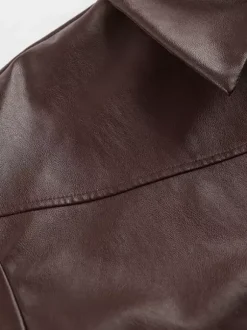 Veste de motarde femme en similicuir - Manteau moto rétro oversize à col à revers - Fermeture éclair vintage - Collection printemps 2026