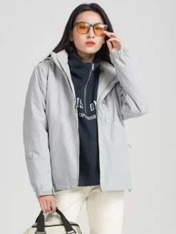 Veste De Randonnée Imperméable hommes Manteaux Décontracté Color Block Gris Élégant