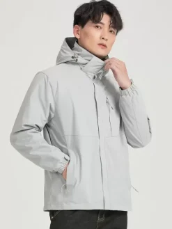 Veste De Randonnée Imperméable hommes Manteaux Décontracté Color Block Gris Élégant