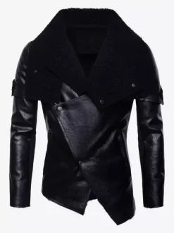 Veste en cuir pour homme avec col en fausse fourrure irrégulière Veste de moto en cuir PU