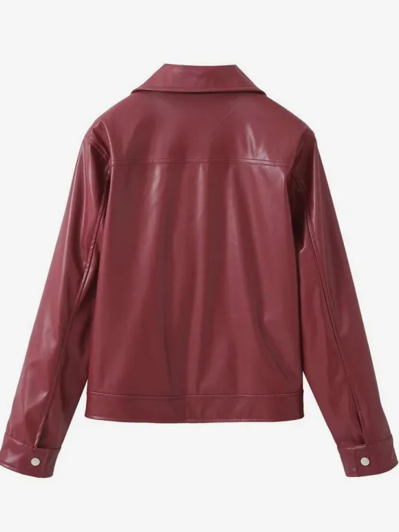 Veste en cuir PU à col rabattu et manches longues avec fermeture éclair pour femme