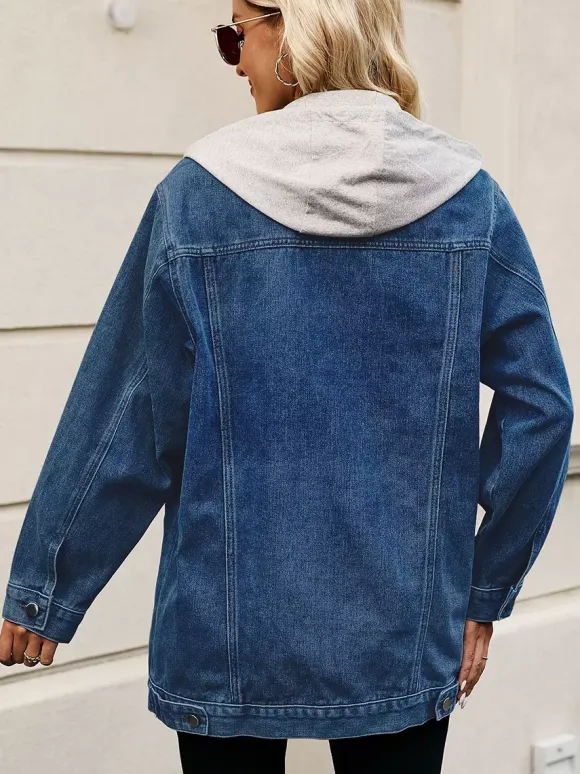Veste en jean oversize à capuche pour femme - Manteau trucker long coupe boyfriend effet usé - Streetwear chic printemps 2026