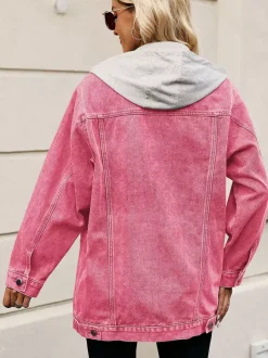 Veste en jean oversize à capuche pour femme - Manteau trucker long coupe boyfriend effet usé - Streetwear chic printemps 2026