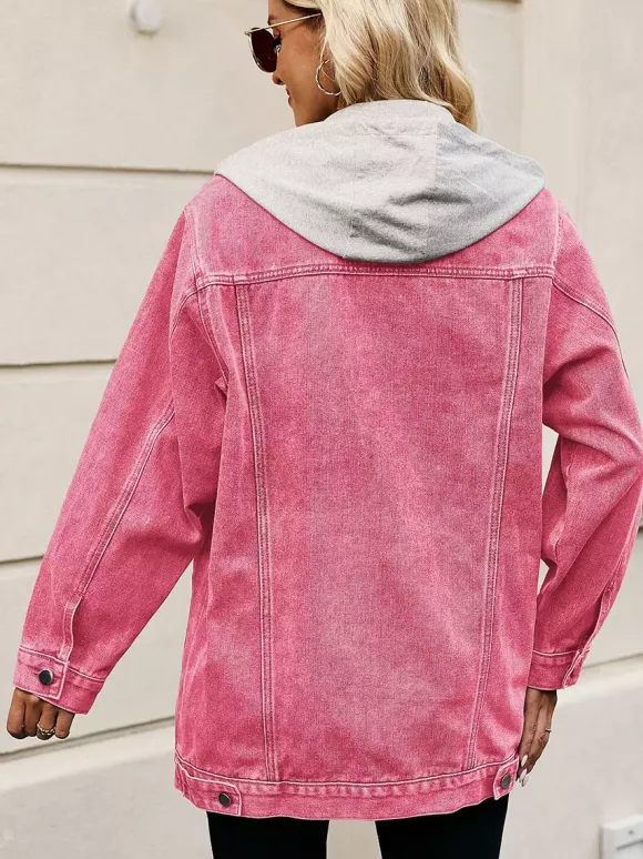 Veste en jean oversize à capuche pour femme - Manteau trucker long coupe boyfriend effet usé - Streetwear chic printemps 2026
