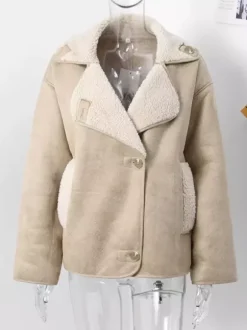 Veste en similicuir aux tons Maillard Revers en fausse peau de mouton Vêtements d'extérieur de printemps surdimensionnés pour femmes 2026