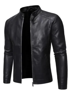Veste en similicuir pour homme manches longues coupe-vent décontracté manteau d'extérieur léger