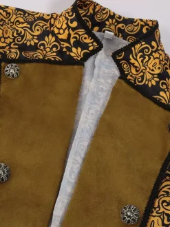 Veste Homme Costumes Rétro À Manches Longues En Jacquard Vintage Jaune