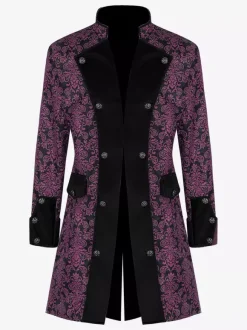 Veste Homme Costumes Rétro À Manches Longues En Jacquard Vintage Jaune