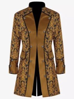 Veste Homme Costumes Rétro À Manches Longues En Jacquard Vintage Jaune
