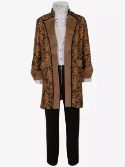 Veste Homme Costumes Rétro À Manches Longues En Jacquard Vintage Jaune