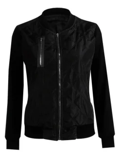 Veste Manteau de Moto Femme à Col Montant avec Manches Longues à Zip avc Poches Cousu Bicolores Manteau Veste Femme