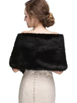 Veste Manteau Fausse Fourrure Longues Mariage Blanche Unicolore Hiver Veste Manteau Fausse Fourrure Femme