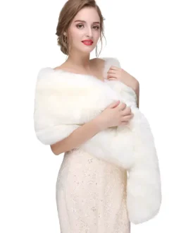 Veste Manteau Fausse Fourrure Longues Mariage Blanche Unicolore Hiver Veste Manteau Fausse Fourrure Femme