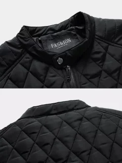 Veste motard décontractée à manches longues pour homme avec fermeture éclair et motif losange en coton