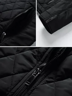 Veste motard décontractée à manches longues pour homme avec fermeture éclair et motif losange en coton