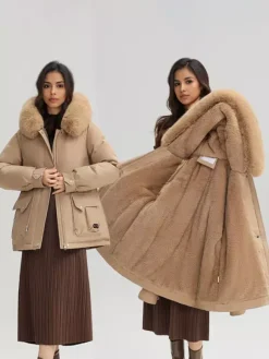 Veste parka épaisse en peluche avec col en fausse fourrure vêtements d'extérieur d'hiver à capuche pour femmes 2026